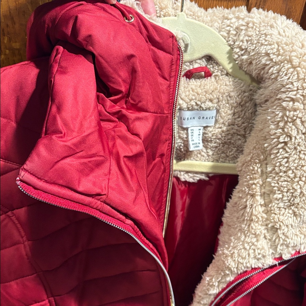 Susan Graver Red Quilted Puffer Jacket with Faux Fur Collar - Picture 5 of 9